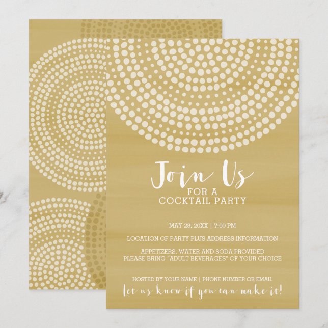 Invitation Motif moderne Circle Dot - Gold Cocktail Party (Devant / Derrière)