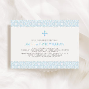 Invitation Motif moderne Croix Bleue Baby Boy Baptême