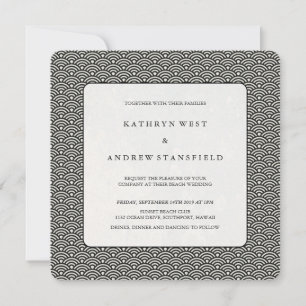 Invitation Motif noir + blanc Seigaiha