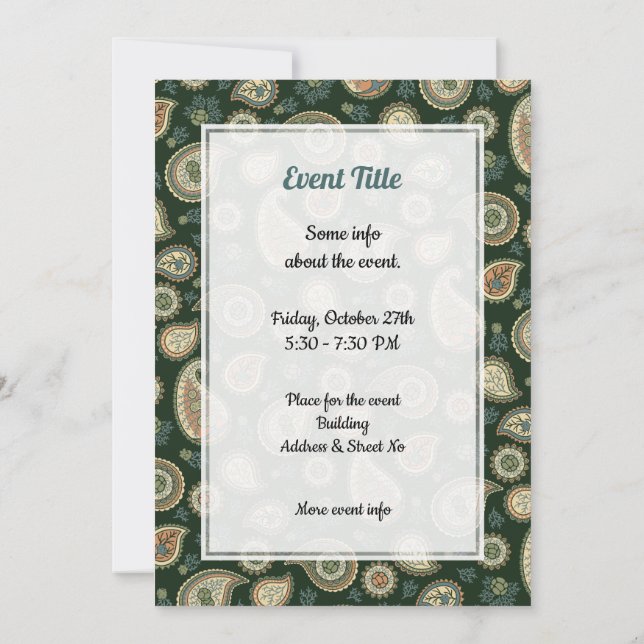 Invitation Motif Paisley Cyprès (Dos)