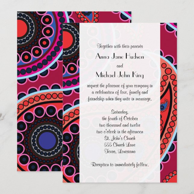 Invitation Motif Paisley, Persian Paisley, Boteh, Mariage (Devant / Derrière)