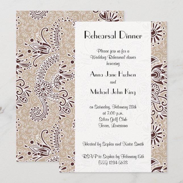 Invitation Motif Paisley, Persian Paisley, Dîner De Répétitio (Devant / Derrière)