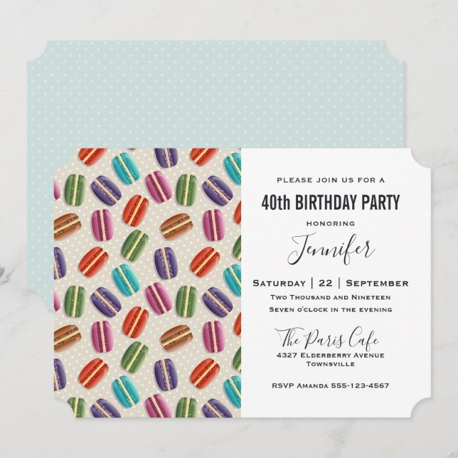 Invitation Motif parisien Macarons coloré Anniversaire (Devant / Derrière)