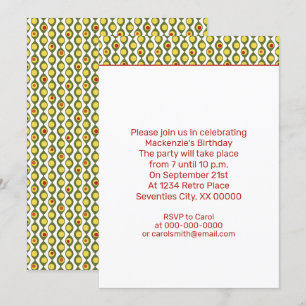Invitation Motif perlé funky rétro olive couleurs personnalis