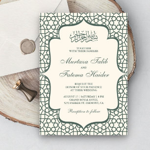 Invitation Motif persan musulman de mariage crème et vert