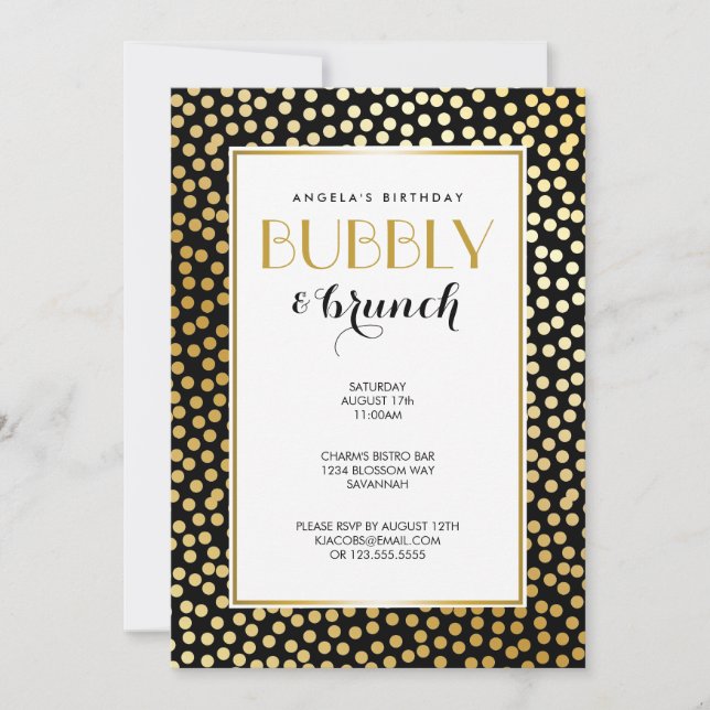 Invitation Motif Polka Dot moderne noir et or (Devant)
