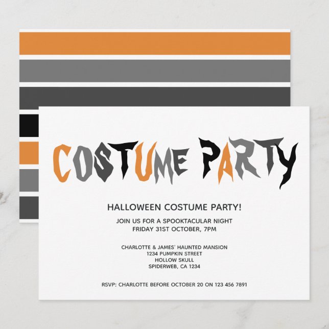Invitation Motif rayé du costume d'Halloween (Devant / Derrière)