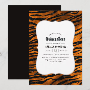 Invitation Motif rayures de tigre noir et cuivre pour Quincea
