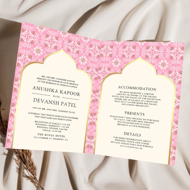 Invitation Motif rose ivoire en un seul Mariage indien (Créateur téléchargé)
