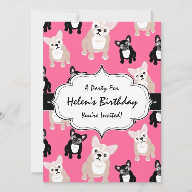Invitation Motif rose mignon de bouledogue français (Devant)