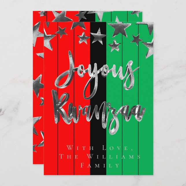 Invitation Motif rouge noir vert Script Joyous Kwanzaa Card (Devant / Derrière)