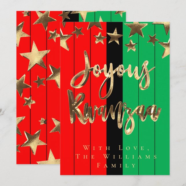 Invitation Motif rouge noir vert Script Joyous Kwanzaa Card (Devant / Derrière)