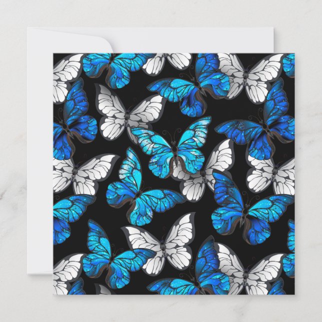 Invitation Motif sans couleur foncée avec papillons bleus Mor (Devant)