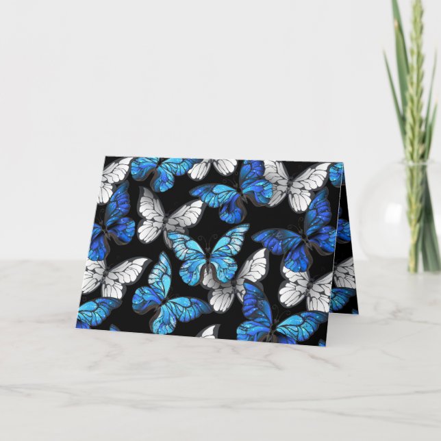 Invitation Motif sans couleur foncée avec papillons bleus Mor (Devant)