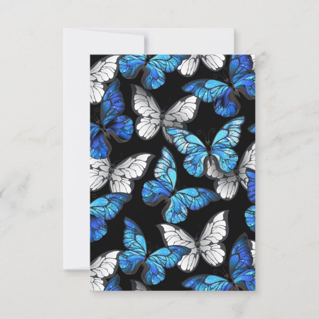 Invitation Motif sans couleur foncée avec papillons bleus Mor (Devant)