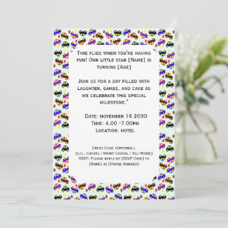 Invitation Motif sans couture de voiture pixelisée pour anniv