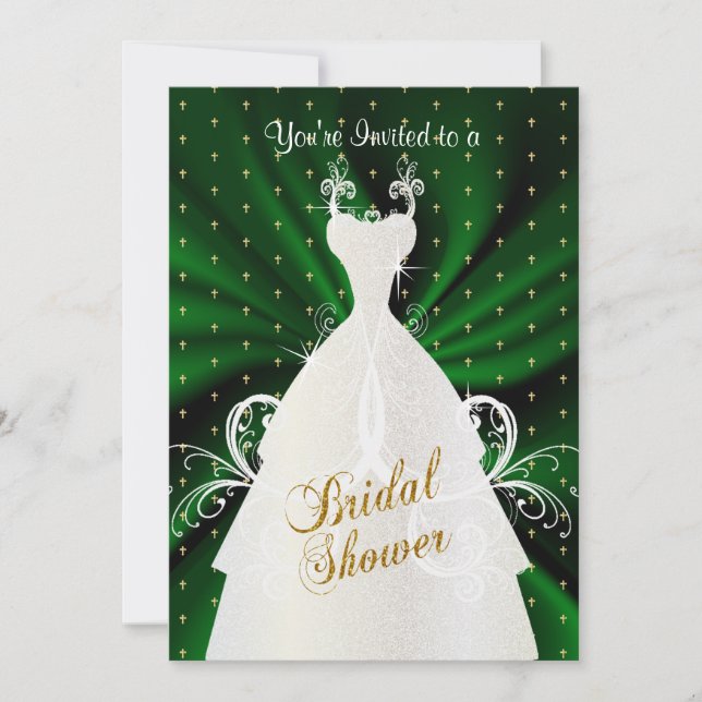 Invitation Motif Satin Dark Green & Gold Cross | Douche (Devant)