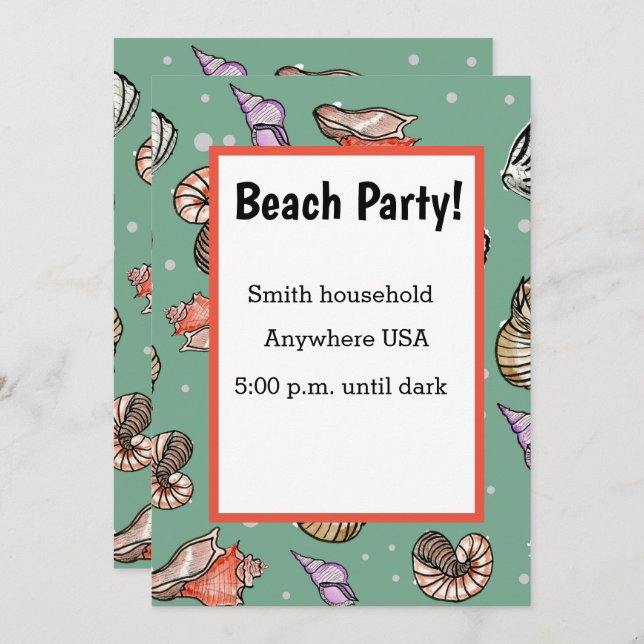 Invitation Motif Seashell (Devant / Derrière)