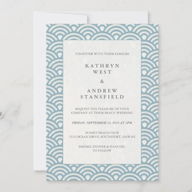Invitation Motif simple bleu japonais Seigaiha Wave Mariage (Devant)