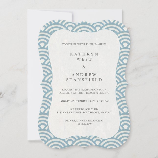 Invitation Motif simple moderne bleu + blanc Mariage (Devant)