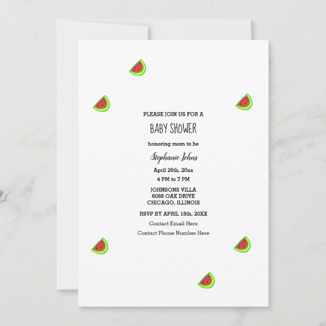 Invitation Motif simple Watermelon Baby shower fille garçon (Devant)