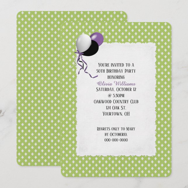 Invitation motif vert et blanc (Devant / Derrière)