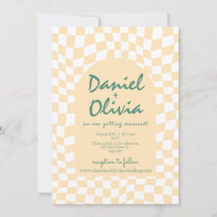 Invitation Motif Wavy À damiers avec Mariage QR
