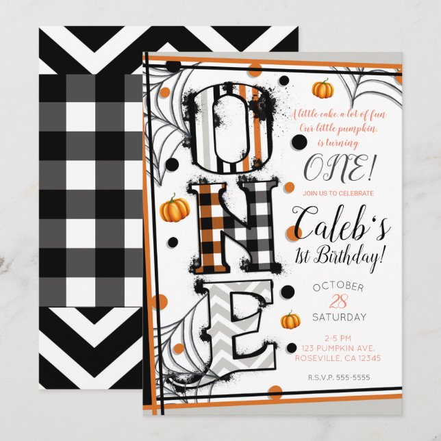 Invitation Motif Whimsical Halloween Mashup 1er anniversaire (Devant / Derrière)