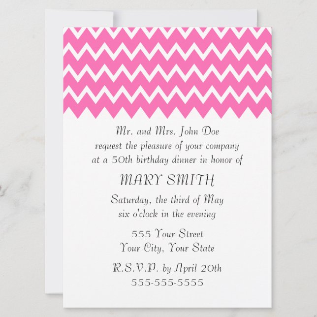 Invitation Motif Zigzag rose chaud (Devant)