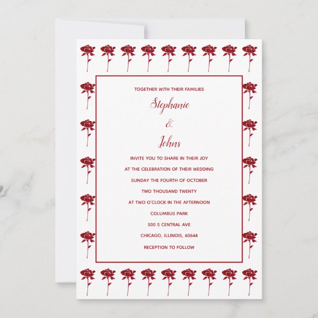Invitation Motifs de rose florale Terracotta Mariage élégant (Devant)