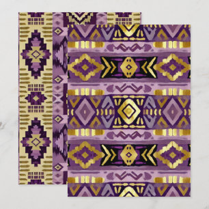 Invitation Motifs Geo Aztec Boho en violet et or