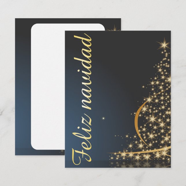 Invitation Motivo navideño azul con dorado árbol de navidad. (Devant / Derrière)