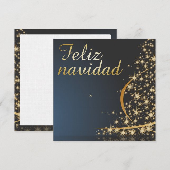 Invitation Motivo navideño azul con dorado árbol de navidad. (Devant / Derrière)