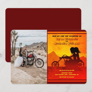 Invitation Moto Couple Mountain Sunset Mariage photo