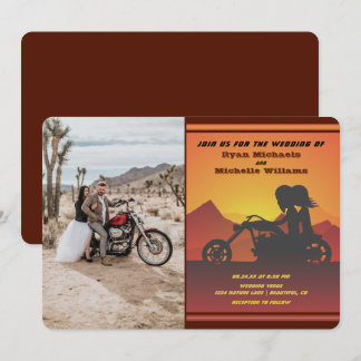 Invitation Moto Couple Mountain Sunset Mariage photo