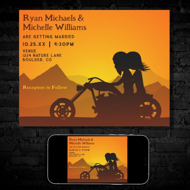 Invitation Moto Couple Mountains Sunset/Sunrise Mariage (Créateur téléchargé)