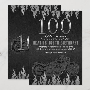 Invitation Moto en cuir noir en argent 100E 100 Anniversaire