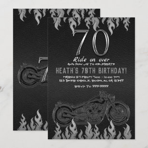Invitation Moto en cuir noir en argent 70E 70 Anniversaire