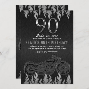 Invitation Moto en cuir noir en argent 90ÈME 90 Anniversaire