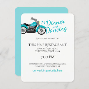 Invitation Moto et Coeurs Aqua Mariage Réception