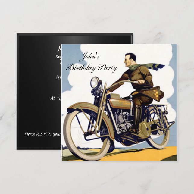 Invitation Moto populaire Art déco (Devant / Derrière)