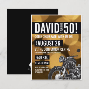 Invitation Moto thème 50e anniversaire fête Gold noir