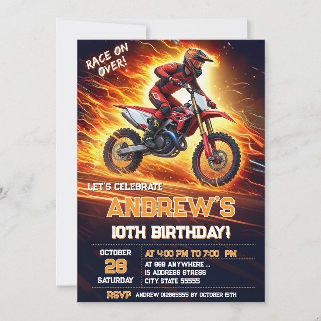 Invitation Motocross Dirt Bike sur mesure fête d'anniversaire (Devant)