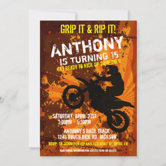 Invitation Motocross Dirt Vélo Race Boys Anniversaire Fête In