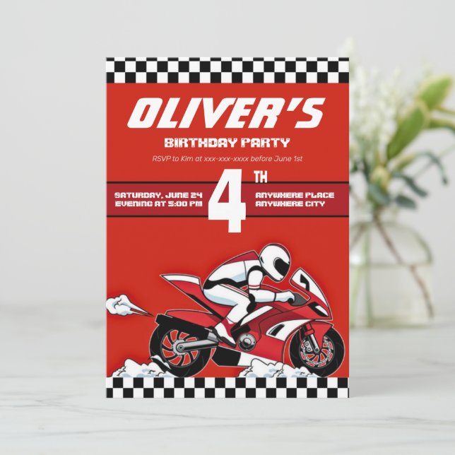 Invitation Motocross motocross course garçon anniversaire (Debout devant)
