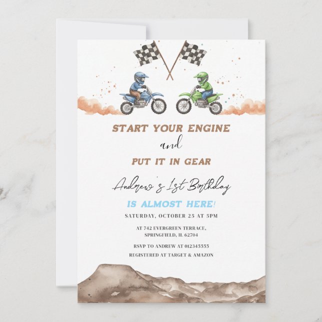 Invitation Motocross Personnelle Vélo De Chemin Premier anniv (Devant)