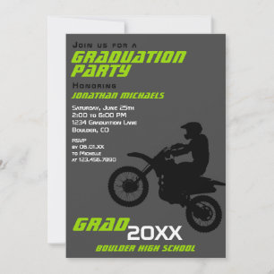 Invitation Motocross vert noir blanc noir Graduation