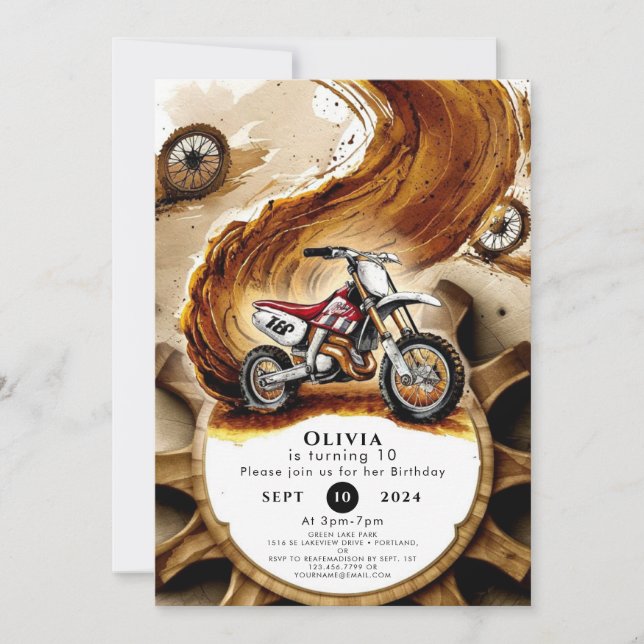 Invitation Motocyclette à roues dentées simples Anniversaire (Devant)