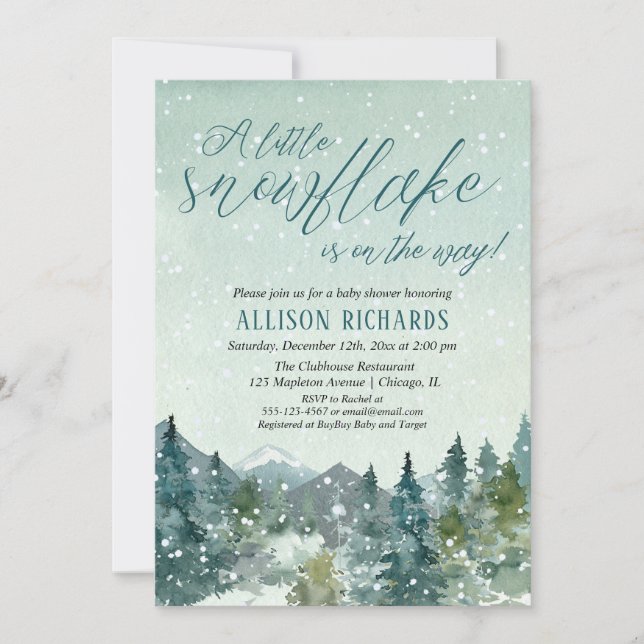 Invitation Motoneige rustique petit baby shower de flocon (Devant)