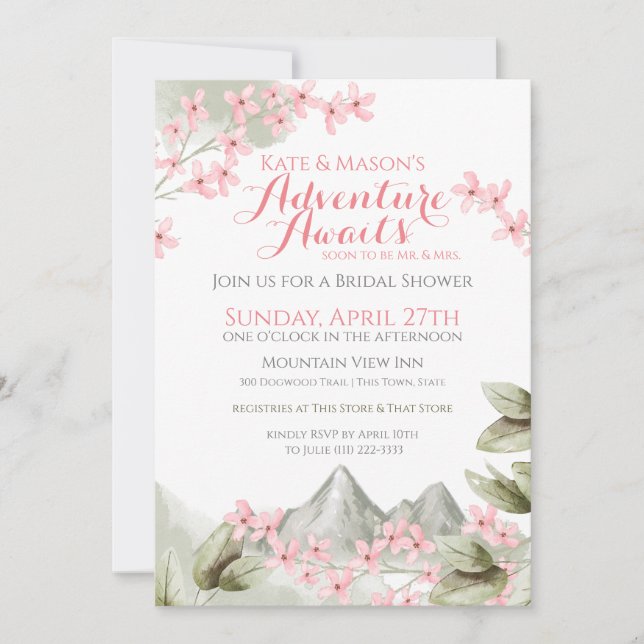 Invitation Mountain Adventure Pink Lilac Fête des mariées (Devant)